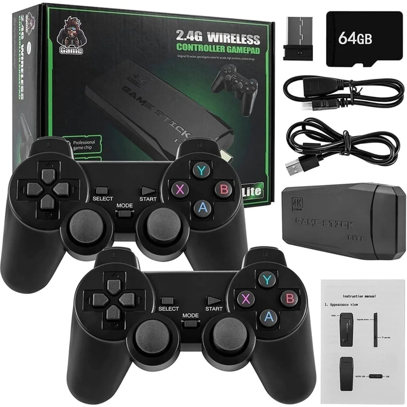 Game Stick HDMI 4k hd console de videogame retro 64g + 10000 jogos para ps1/fc/gba controle sem fio