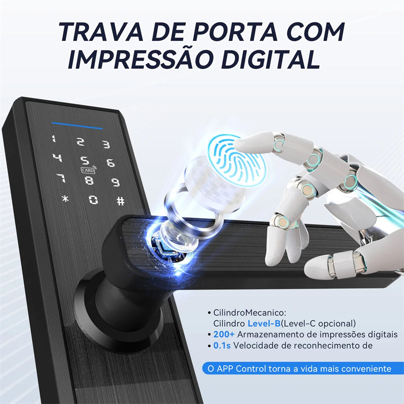 Fechadura Eletrônica Intelar X1 Tuya Wifi Biométrico Impressão Digital Maçaneta Fechadura de porta inteligente Desbloqueio remoto