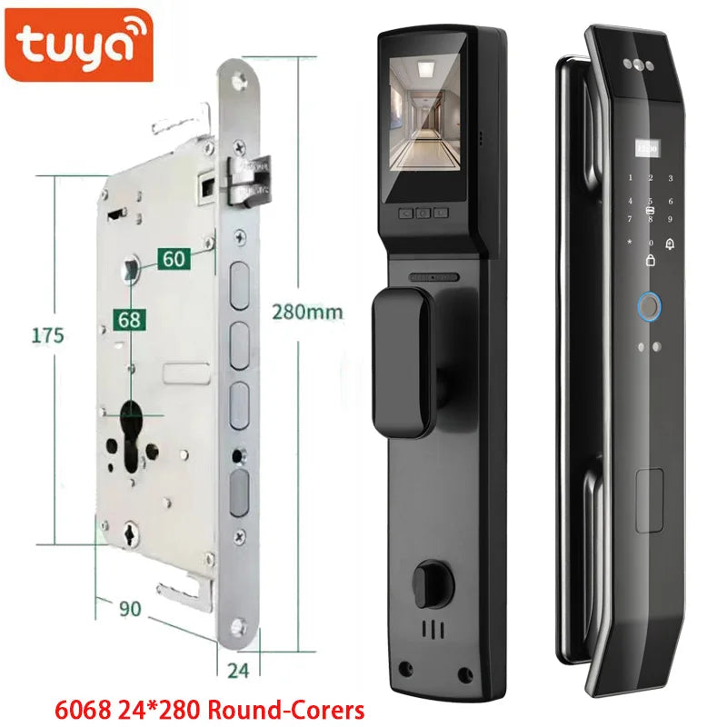 Tuya 3D Face Real-time Intercom Smart Door Lock Security Camera Intelligent Fingerprint Password Biometric Electronic Key Unlock