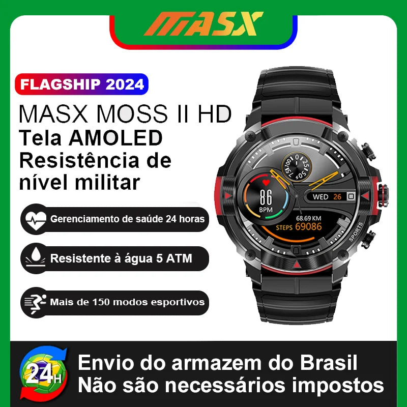 Smart Watch MASX MOSS Tela Amoled 1.43" Bateria 420mAH Bluetooth Estilo Militar