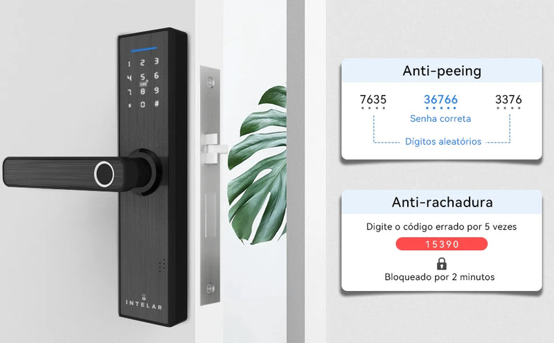 Fechadura Eletrônica Intelar X1 Tuya Wifi Biométrico Impressão Digital Maçaneta Fechadura de porta inteligente Desbloqueio remoto