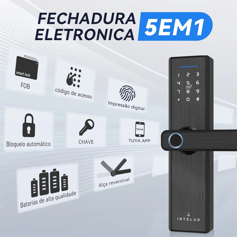 Fechadura Eletrônica Intelar X1 Tuya Wifi Biométrico Impressão Digital Maçaneta Fechadura de porta inteligente Desbloqueio remoto