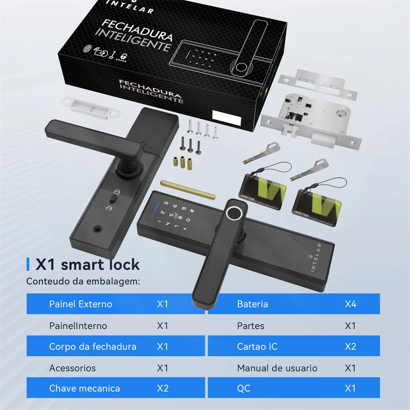 Fechadura Eletrônica Intelar X1 Tuya Wifi Biométrico Impressão Digital Maçaneta Fechadura de porta inteligente Desbloqueio remoto