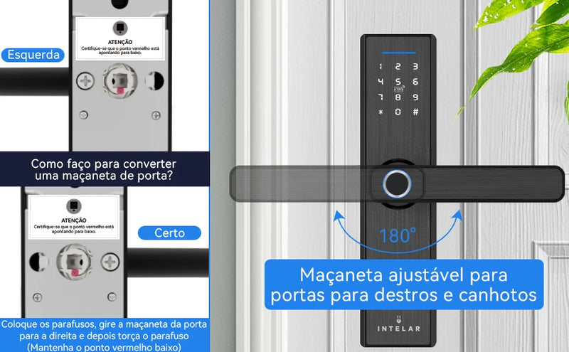 Fechadura Eletrônica Intelar X1 Tuya Wifi Biométrico Impressão Digital Maçaneta Fechadura de porta inteligente Desbloqueio remoto