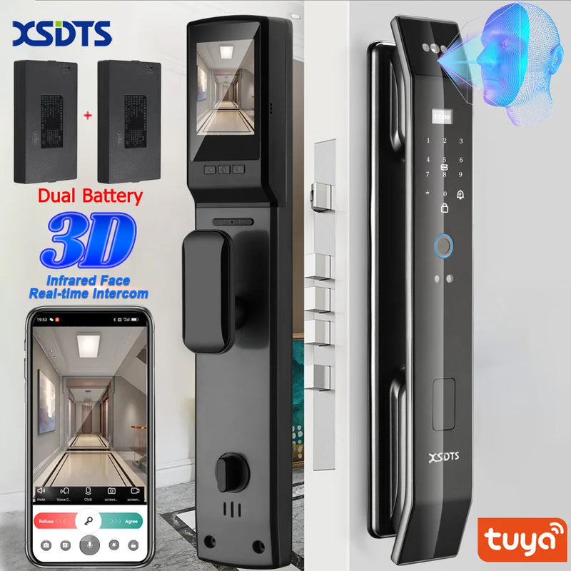 Tuya 3D Face Real-time Intercom Smart Door Lock Security Camera Intelligent Fingerprint Password Biometric Electronic Key Unlock